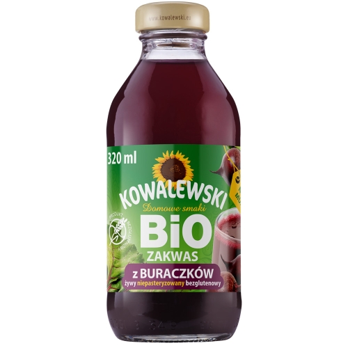 Zakwas z buraczków żywy niepasteryzowany bezglutenowy BIO 320 ml Kowalewski 5900900003376.jpg