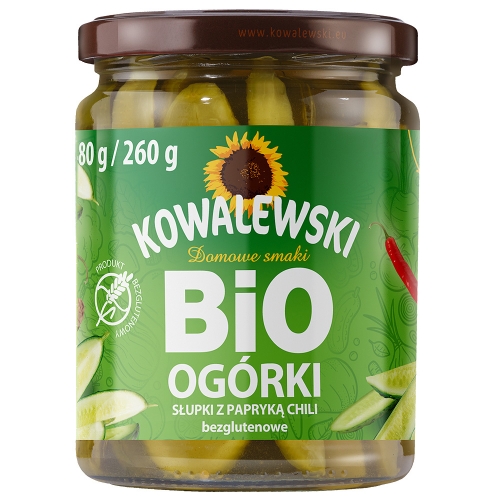 Ogórki słupki z papryką chili bezglutenowe BIO 540 ml Kowalewski 5900900003314.jpg